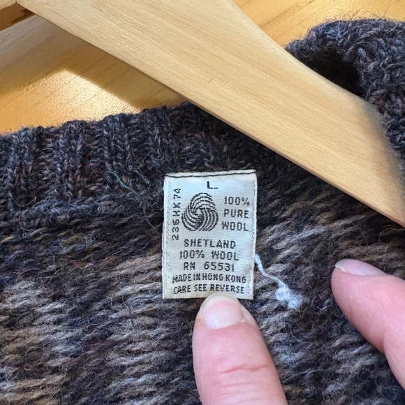 Vintage Cosi L'Uomo Shetland Wool V-Neck Sweater Men's Large 80s 90s Black Brown - Picture 5 of 7